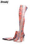 Women's Over-the-knee Boots Sexy Pointed Toe Snakeskin Botas Femininas High Heels Women's Thigh High Boots Sexy Ladeis