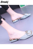 Baotou Slippers Mules Shoes for Women Closed Toe 2023 Summer Pointed Toe Slip-On Low Heels Flats Shoes Sandals