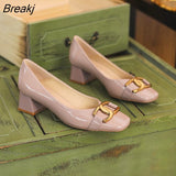 Women's Shoes Square Toe High-heeled Shoes Thick Heel French Two-wear Stepped with Shallow Mouth Seasons Single Shoes