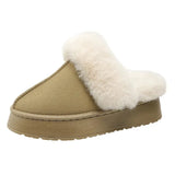 Women Thick Sole Faux Fur Slippers Winter Plush Warm Cotton Shoes Woman Indoor Outdoor Non Slip Fluffy Platform Slippers
