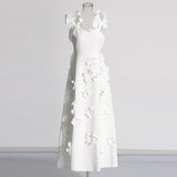 French Small Fragrant Wind Lotus Leaf Side Sling Dress Dress 2025 New Splicing Three-Dimensional Flower Design Long Dress