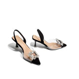 Breakj New Fashion Water Drill Side Buckle Transparent Belt Splicing Tip Head Thin Heel Sandals Women's