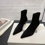 Women Boots High Heels Shoes Luxury Designer Boots-Women Stiletto Ankle Pointy Fashion Stockings Rubber 2024 Ladies Lace-Up