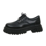 Classic Black Platform Oxford Shoes for Women Spring Autumn Casual Lace Up Flats Woman Fashion Non-slip PU Leather