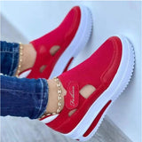 Breakj Large-Size Flying Breathable Leisure Single Shoe Slope Hed Thick Sole Hollow Magic Sticker Round Head Low Female Single