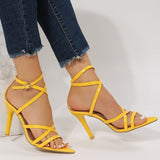 Breakj Summer New Sexy Comfortable Leather Thin Heel Women's Sandals Pure Color Pointed Large Yard Fish Mouth High Heel