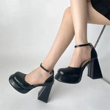 High Heels Women Summer Temperament Buckle Square Head Shallow Mouth Mary Jane Shoes Square Head Sandals Zapatos De