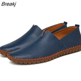 Genuine Cow leather Mens Loafers Fashion Handmade Moccasins Soft Leather Blue Slip On Men's Boat Shoe PLUS SIZE