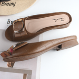 Ladies Sandals Summer Half Slippers Women's Fashion Square Buckle Casual Thick Heel Outer Wear Flat