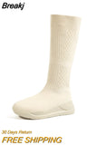 Sock Boots Platform High Boots of Women Fashion Mid-calf Boots Slip-on Casual Sneakers Boots Mujer Autumn Women's