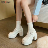 platform heels Gothic Punk Shoes Platforms Mary Jane Shoes Fashion Ladies Uniform Thick Heel Shoes College Lolita