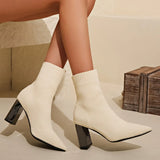 Boots 2024 New Autumn And Winter Tip Flying Weaving Large Size Women's Boots Thick, High-Heeled, Medium-Sized Thin
