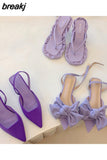 Flip-flop Sandals Women Stiletto Open Toe Purple Bow Knot High Heels 2023 Fashion Roman Sandal Elegant Mule Slipper
