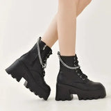 Boots Rock Shoes Woman Round Toe Lace Up Plush Winter Footwear Boots-Women Med Lolita Fur 2023 Autumn Ankle Solid Rome