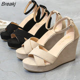Thick Bottom High Heel Women's Shoes Size 32 33 40 Black Roman Wedges Heel Platform Women's Sandals Beach