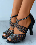 Summer Roman Women Shoes Fashion Stiletto Rhinestone Hollow Fish Closed Toe Sexy Dance Shoes Plus Size 43 Ladies