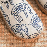 Animal Print Women Canvas Close Toe Flat Slippers Ladies Comfortable Casual Mules Mori Girl Style Summer