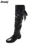 Women Boots Spring Boots Botas Female Stretch PU Leather Boots Shoes Woman Black Red White Roma Knee-Length