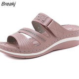 2023 Women Slippers, PU Leather Shoes Comfy Platform Flat Sole Ladies Casual Soft Sandal Shopping Flat Sole