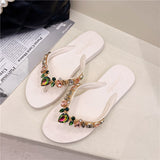 Breakj Summer New Colorful Peach Heart Glass Water Drill Flip Slips Women Wearing Leisure Beach Flat Bottom