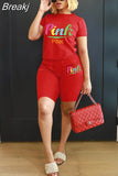 Summer Shorts Tracksuit Set Pink Letter Print Top Biker Shorts Suits Sport Casual Two Piece Set Bodycon Outfits