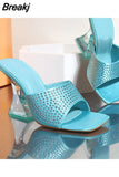 Heeled Women Slippers 2023 New Fashion Brand Wine Glass And Sandals European Style Crystal Heel Sandals Slipper