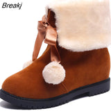 Women Snow Boots Winter Shoes Warm Casual Fur Ankle Female Bowtie Non Slip Plush Suede Flats Slip on Fashion Christmas