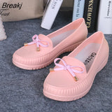 New Women's Rain Boots Short Tube Korean Lace Up Flat Rain Shoes Cute Women Rainshoes Waterproof Non-Slip Rubber