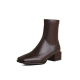 Winter New Fashion Square Head Solid Color Versatile Comfortable Side Zipper High Heels Women's Outwear Naked Boots