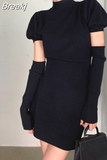 Knitted Bodycon Dress Sexy Puff Sleeve Sweater Mini Dress Women Evening Party One Piece Dress Korean Spring Clothing