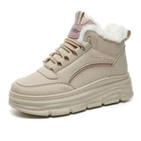 shoes Winter boots fashion round head sports shoes keep warm thick bottom plus velvet lace-up casual running women's