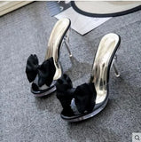 Women Sweet Bowtie Crystal Slippers Woman Transparent Open Toe Outdoor Female Shoes Silver Summer Shoes Woman
