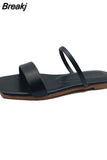 Women 2023 New Women's Slip on Shoes Summer Square Head Peep Toe Slippers Women's Flat Outerwear Beach Solid