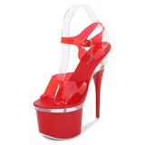 Tube Dancing Shoes Women 2023 Summer High Heel Peep Toe Sandals Heel 15-18cm Thick Bottom Model Shoes Black Big Size