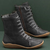 Women Boots Vintage Zipper Lace Up Ankle Ladies Retro Leather Shoes Woman High Top Shoes Women's Female Fashion