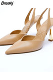 Party Shoe and Bag Set Sexy Heels Shallow Mouth Pointed Pumps Lace-Up Sandals Ladies Slip on Golden Crossdressers