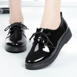 Hot High Quality Women Oxfords Flats Platform Shoes Patent Leather Slip-on Pointed Creeper Black Brogue Loafers