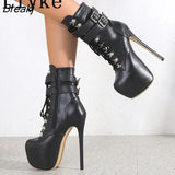 Autumn Winter Platform Boots For Women Sexy Round Toe Buckle Strap Pole Dance High Heels Pumps Fashion Lace-Up Runway