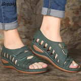 Women Summer Flat Sandals sandalia ortopedica feminina 2020 Gladiator Sandals pu Hollow Open Toe Sandals Closed Ankle