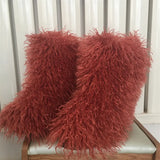 Hot Women Warm Fluffy Leather Boot Winter Plush Artificial Fur Snow Boot Outdoor Antiskid Shoe Mujer Platform Cotton
