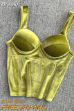 Women Retro Velour Crop Top Sexy V-neck Padded Spaghetti Strap Sleeveless Backless Camis Top Solid Summer Club Party Tank