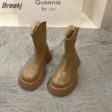 Autumn Fashion Short Boots Thick Bottom Platform Flats Heels Women Back Zippers Knight Boots Woman Leather