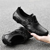 men shoes slip on British Style Men Causal Shoes breathable Genuine Leather Men Shoes hole Outdoor Shoes Zapatos