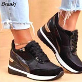 Spring Autumn Winter New Color Matching Low-top Daily Black Gold Breathable Round Toe Women Slope Heel Casual Female