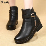 Winter Shoes Women Boots Genuine Leather Wedge Heel Non-slip Women's Boots Large Size Mother Warm Boot Famale Snow