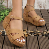 Design Chunky Platform Sandals for Women Summer 2023 Buckle Strap Wedge Sandles Woman Rivet Thick Sole Gladiator