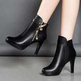 Women Boots Autumn and Winter Black Round Head Ankle Boots for Women Thin Heel Zipper Female Short Boots Botas