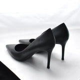 2023 New Soft Leather Black Professional High Heels Female Stiletto All-match Flight Attendant Single Shoes Work