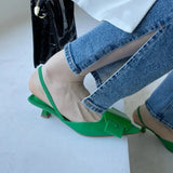 Spring Women Slingback Sandals Fashion Bow-knot Buckle Ladies Pumps Shoes Thin Low Heel Pointed Toe Slip On