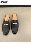 Women Flat Slippers New Fashion Metal Chain Close Toe Mule Shoes Slip On Casual Loafers Brand Slides Flip Flops Zapatos De